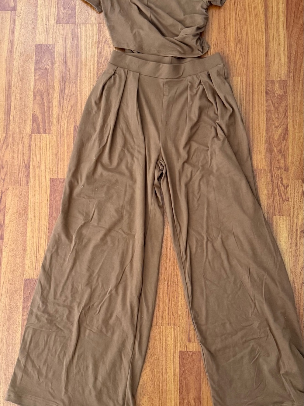 Fashion Nova Brown Crop Top and  Wide-Leg High-Waist Pants Set